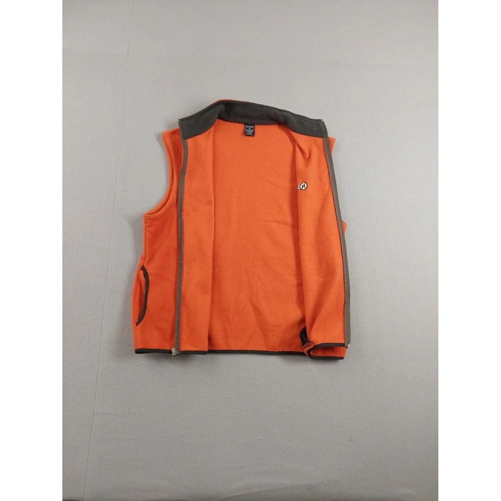 Nautica Men Vest XL Orange Fleece Zip Up Reversible Side Pockets Logo Outerwear